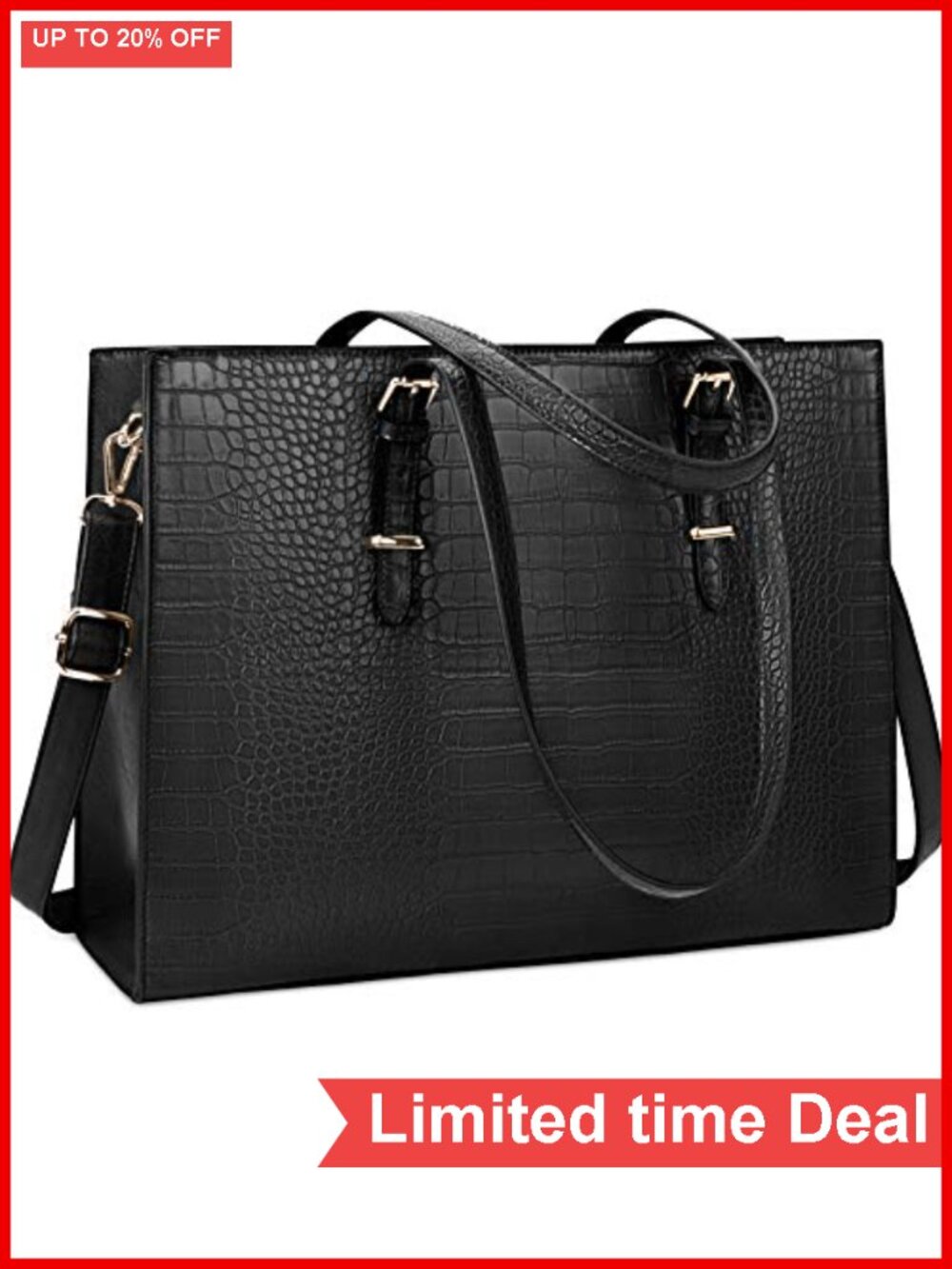 Laptop Tote Bag 15.6 Inch Crocodile Leather Work Briefcase